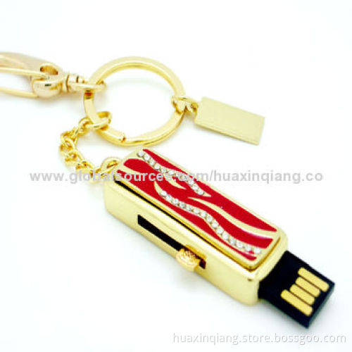 Diamond Push-pull USB Flash Drive, 512MB-32GB Capacity, Metal + Diamond Material, USB 2.0